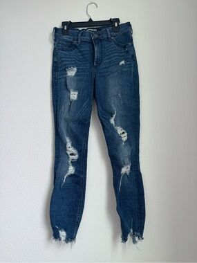 Express Women's Ripped Dark Blue Skinny Jeans